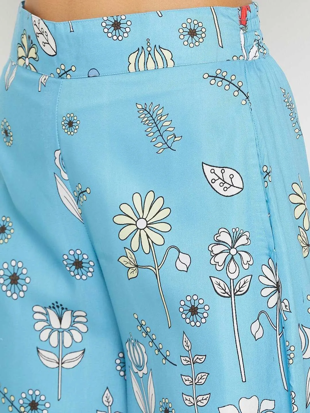 Blue Floral Printed Top with Skirt & Shrug Set| Co-ords Set