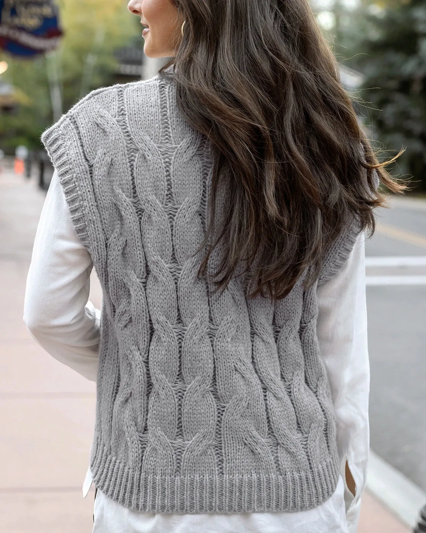 Cable Knit Light Grey Sweater Vest