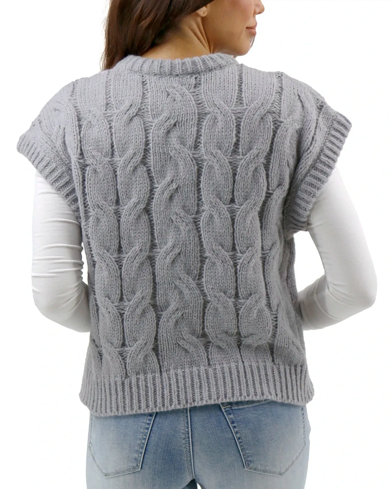 Cable Knit Light Grey Sweater Vest