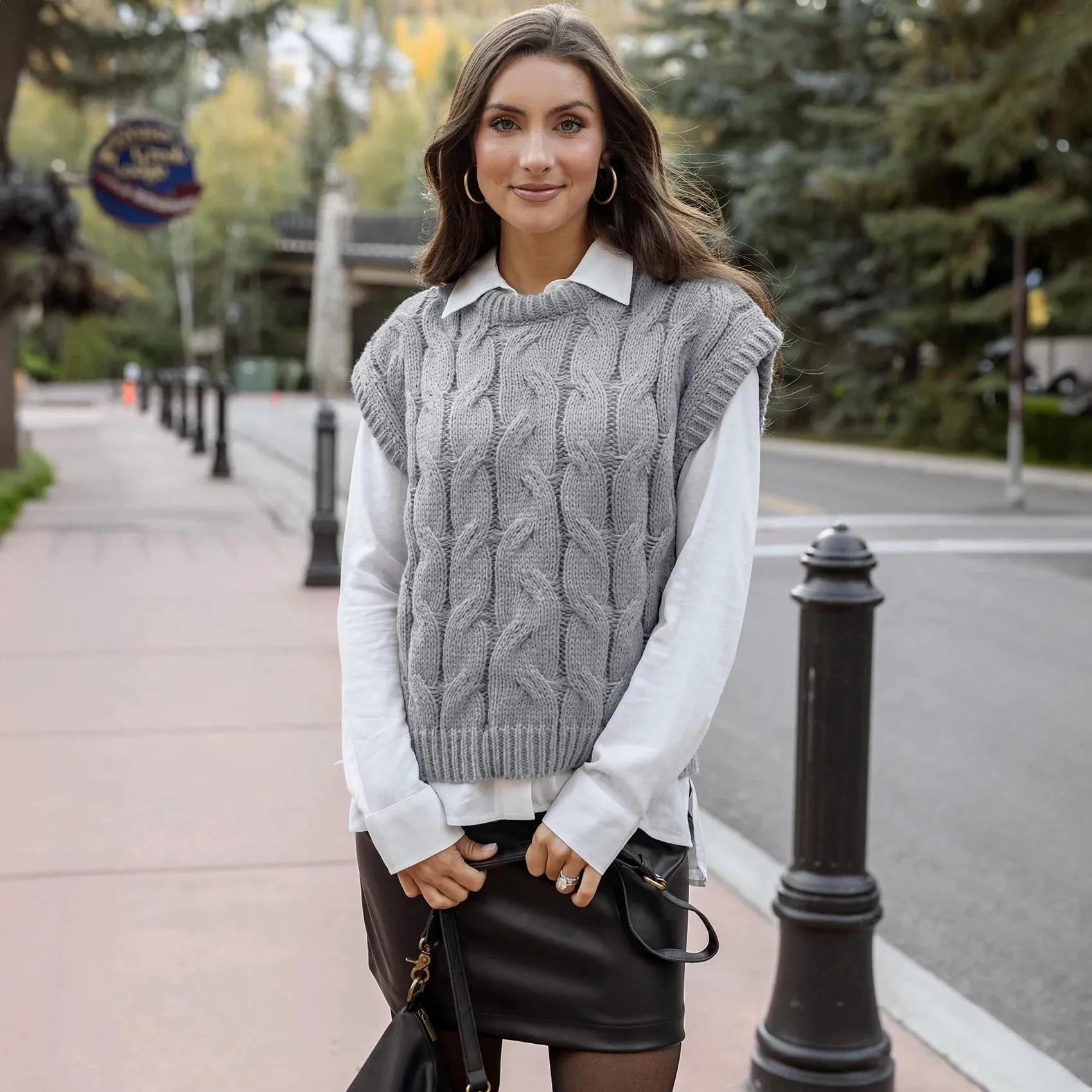 Cable Knit Light Grey Sweater Vest