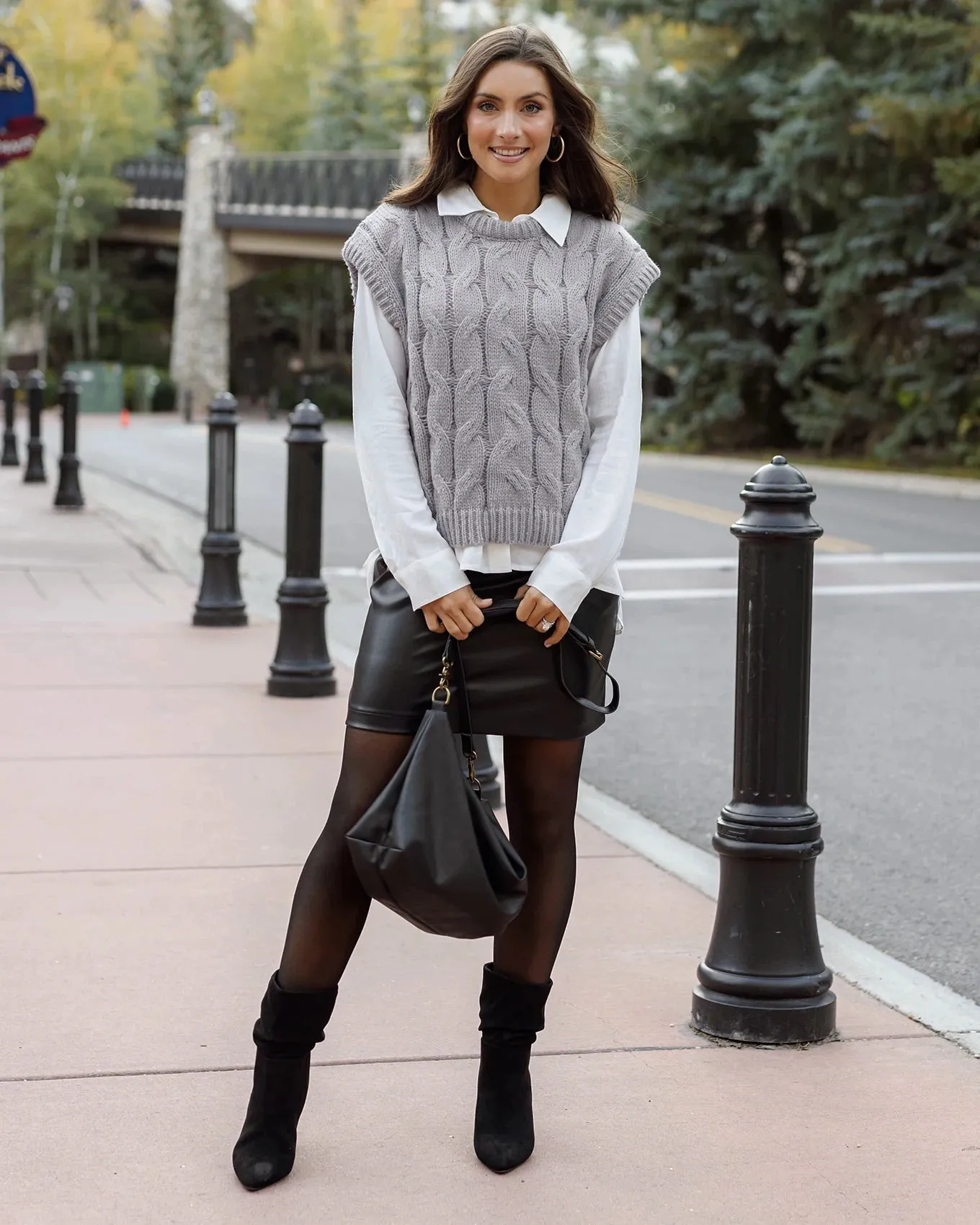 Cable Knit Light Grey Sweater Vest