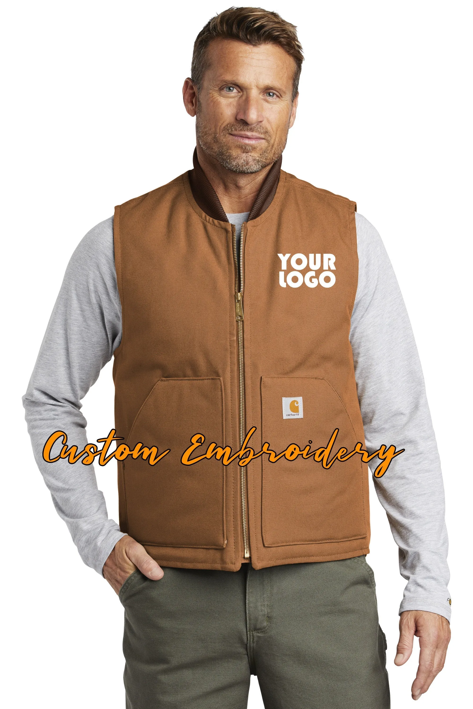 Custom Embroidered Carhartt Duck Vest - Includes 4in x 4in Embroidery - No Setup - Personalize your Carhartt Duck Vest with your Logo