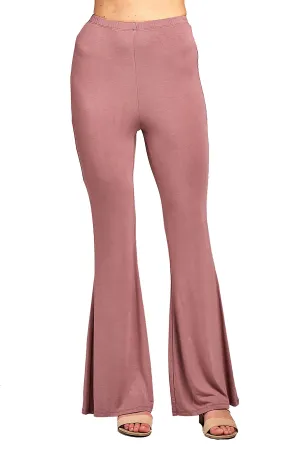 Elastic Waist Bell Bottom Stretch Flared Solid Long Wide Leg Legging Pants