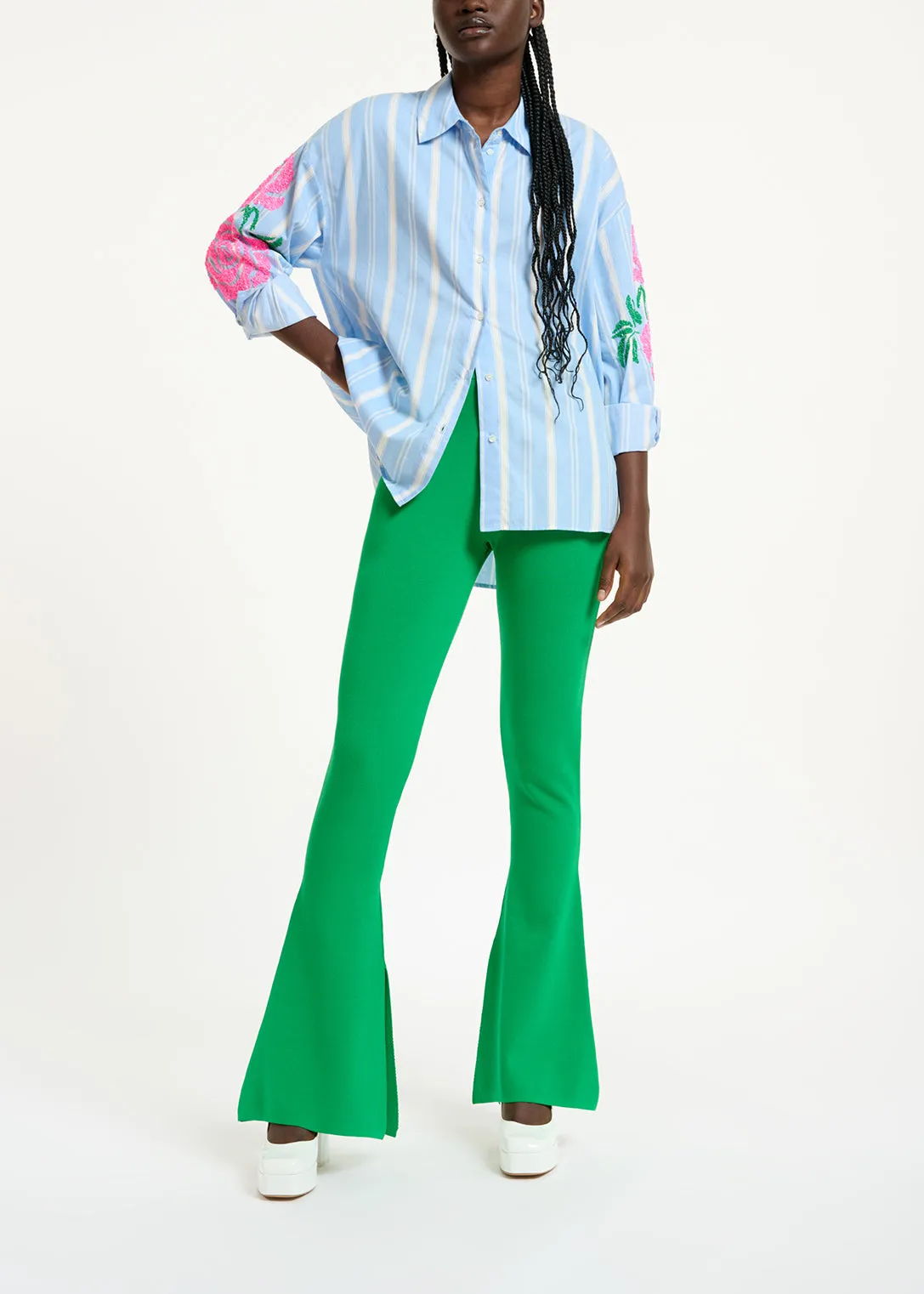 Green flared knitted pants