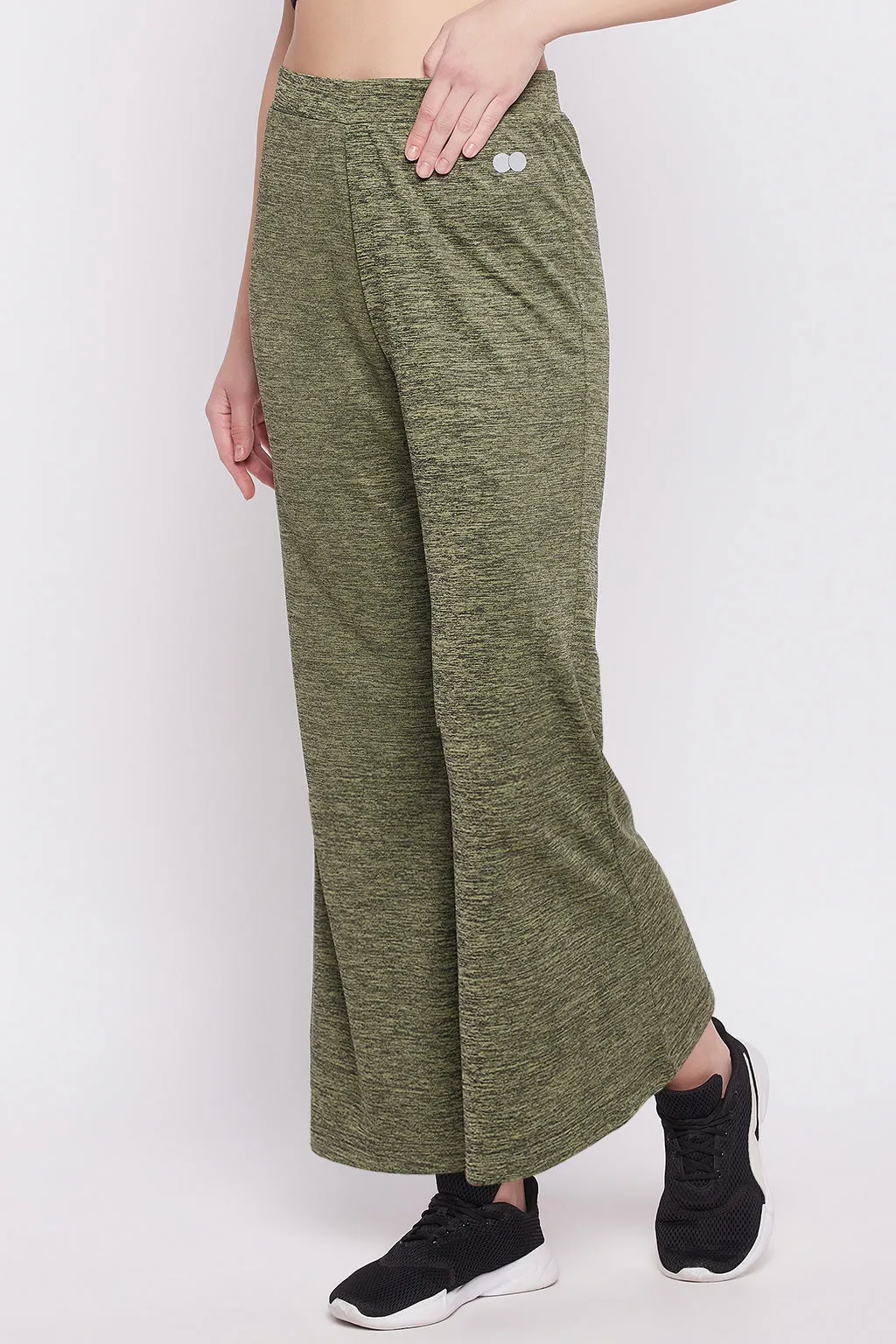 Green Polyester Comfort Fit Flared Active Pants