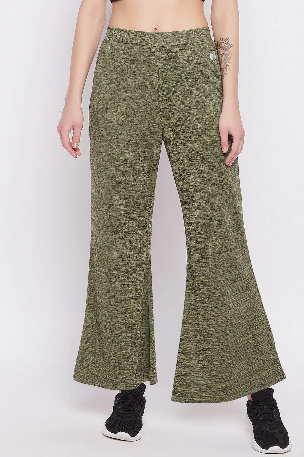 Green Polyester Comfort Fit Flared Active Pants