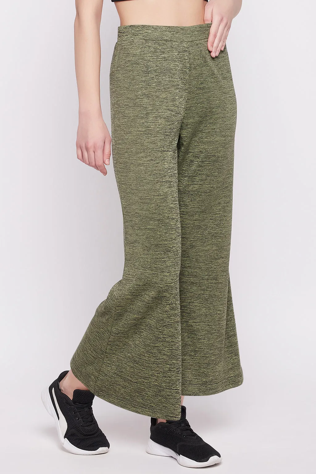 Green Polyester Comfort Fit Flared Active Pants