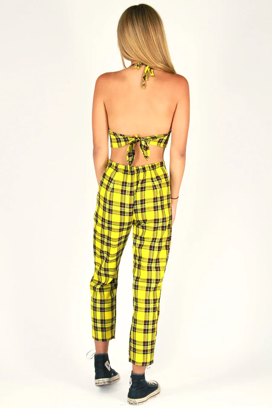 Halter Bralette and Pants - Yellow Plaid