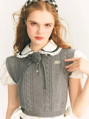 Hollow College Style Knitted Pullover Vest