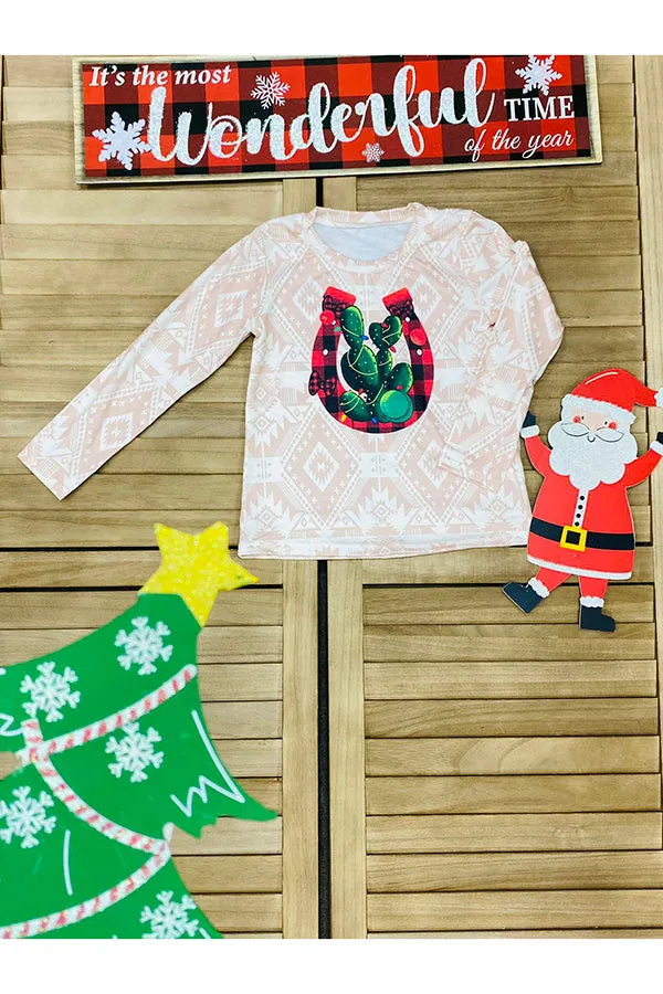 Horseshoe & Cactus print long sleeve t-shirt DLH0824-25