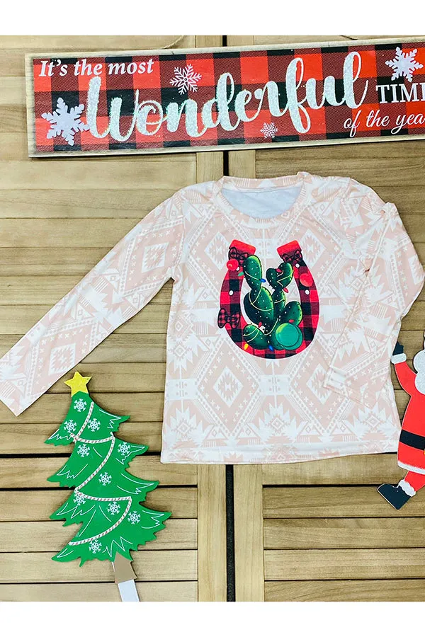 Horseshoe & Cactus print long sleeve t-shirt DLH0824-25