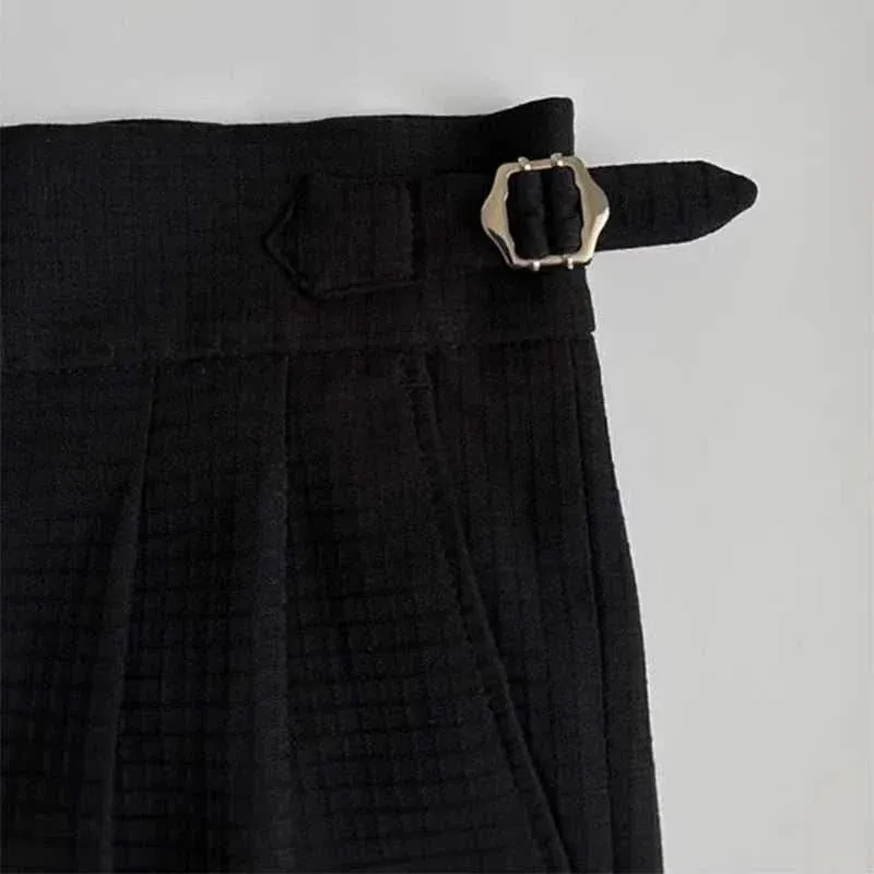 Lace-up belt high-waist trousers