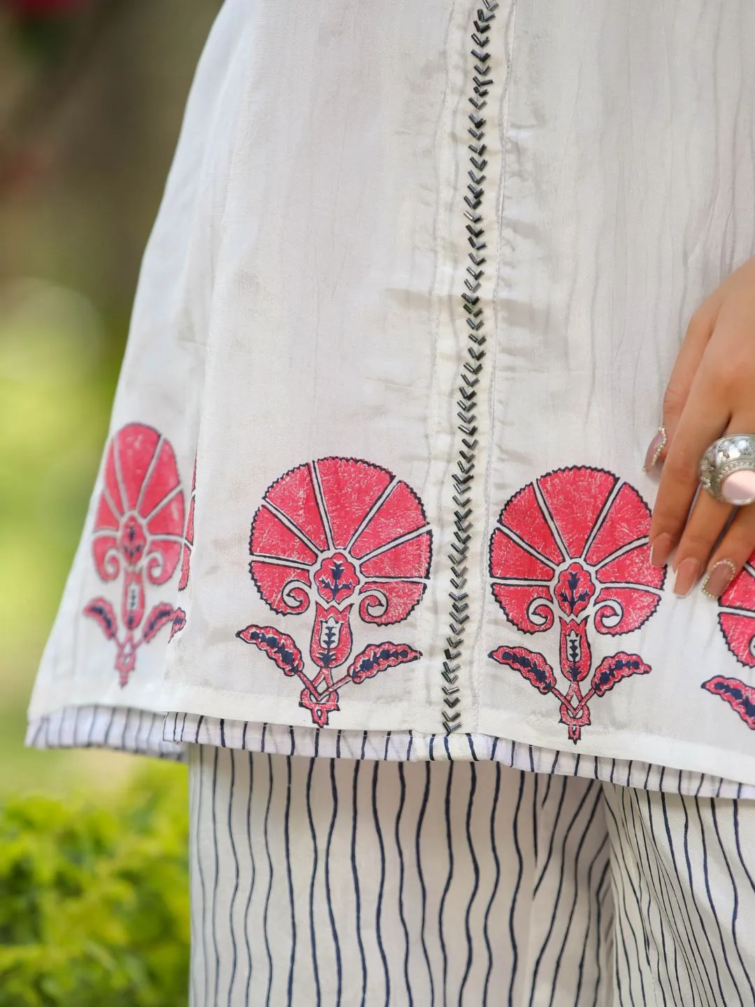 Lily White Viscose Silk Printed Co-Ord Set