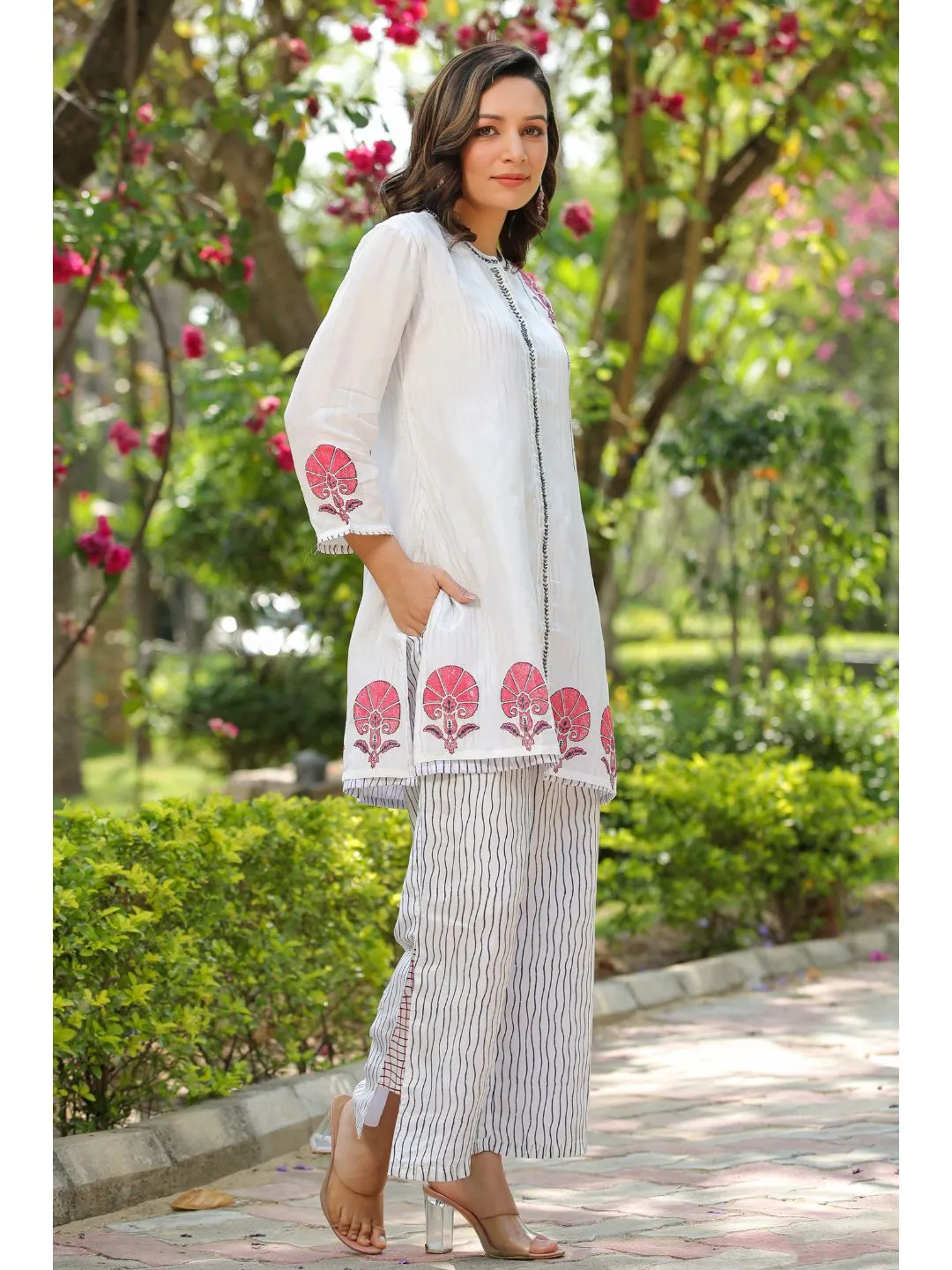Lily White Viscose Silk Printed Co-Ord Set