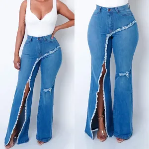 Louise – Women's Elastic Ripped Flared Jeans