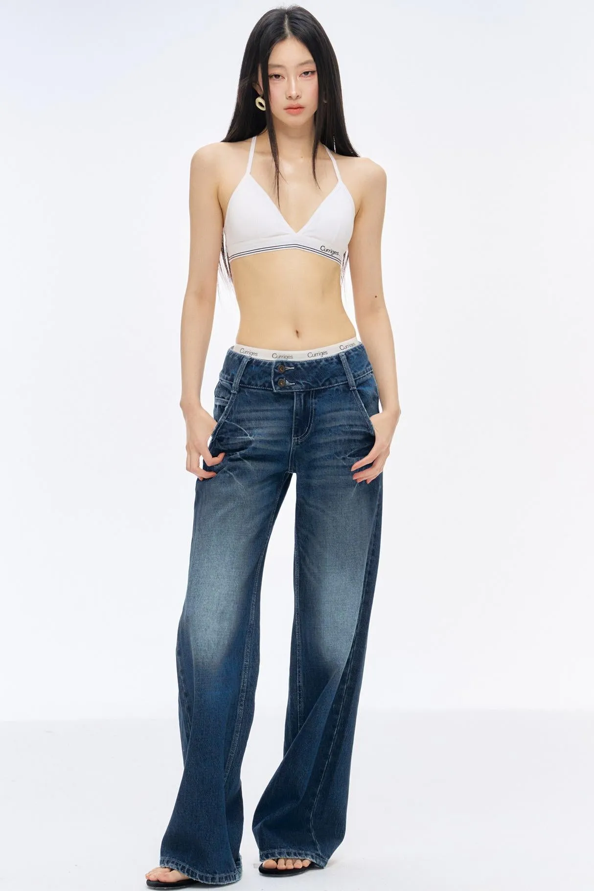 Low-Rise Slim High-Flared Jeans