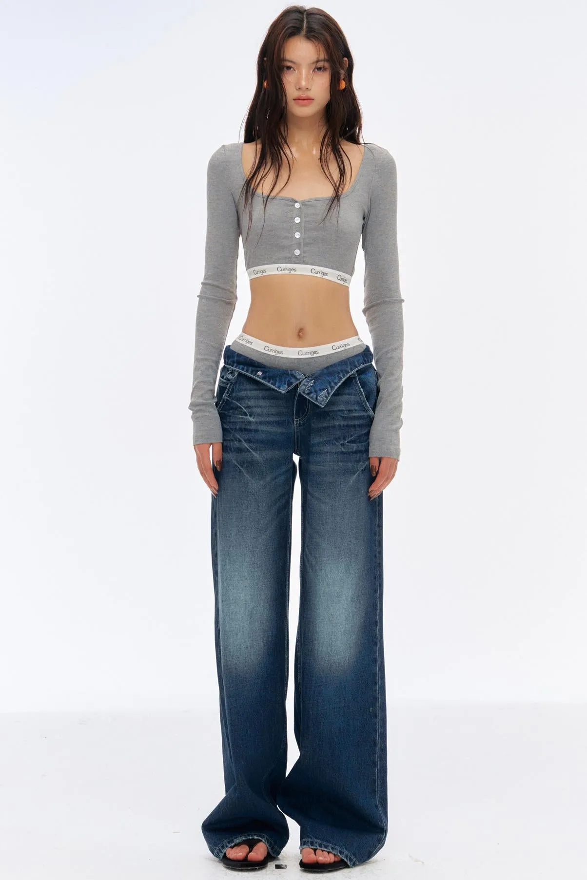 Low-Rise Slim High-Flared Jeans