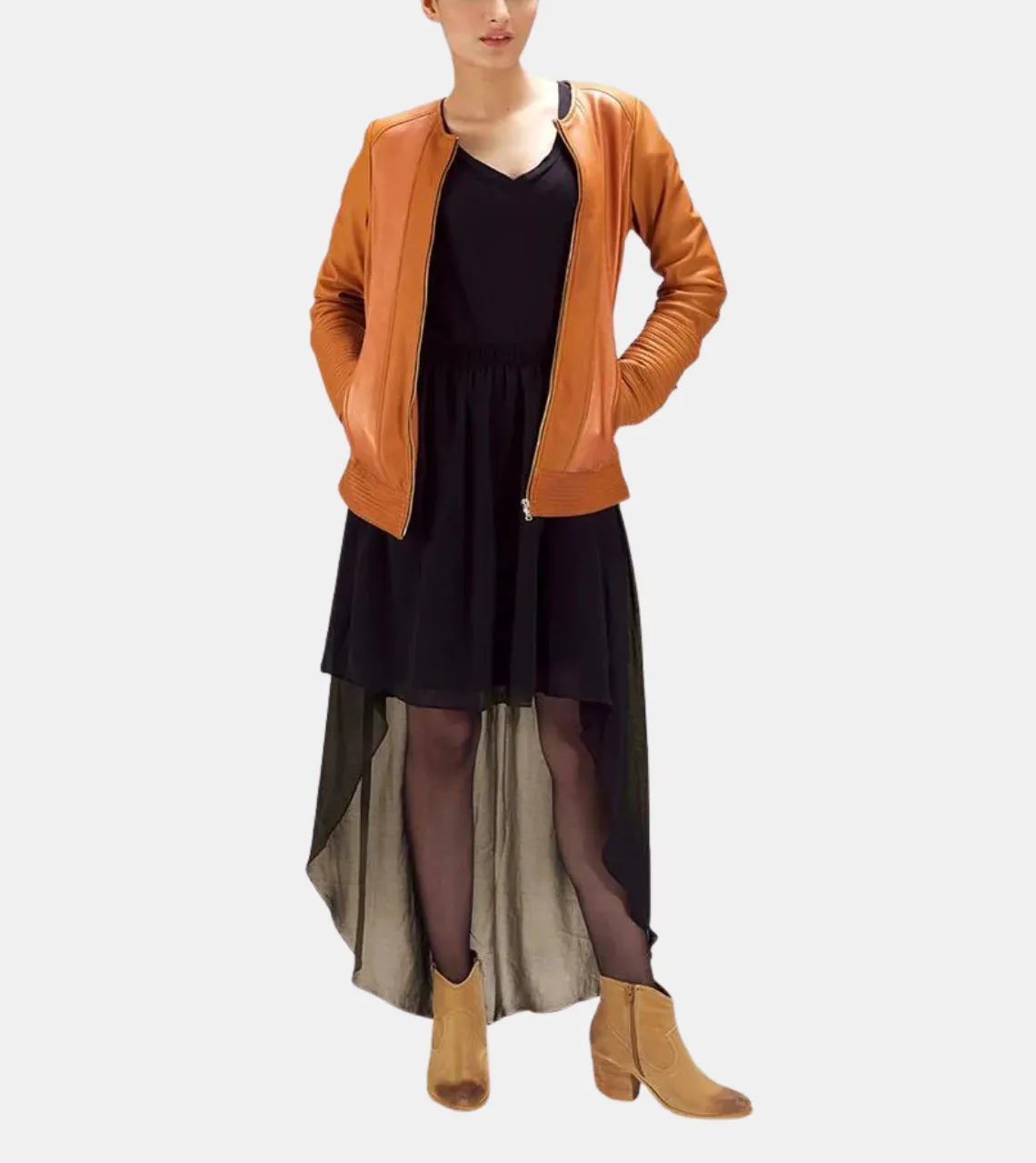Orange Brown Women's Biker Leather Jacket