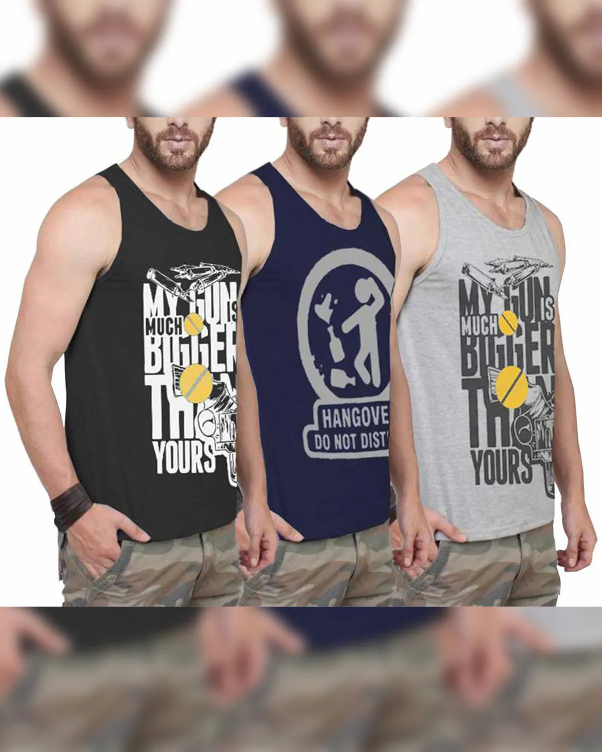 (Pack of 3) Men Printed Vest / Multicolor