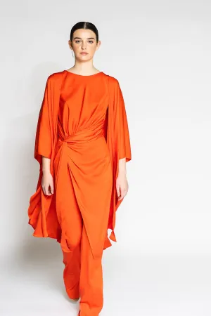 Pleated Long-Sleeved Blouse and Flared Pants
