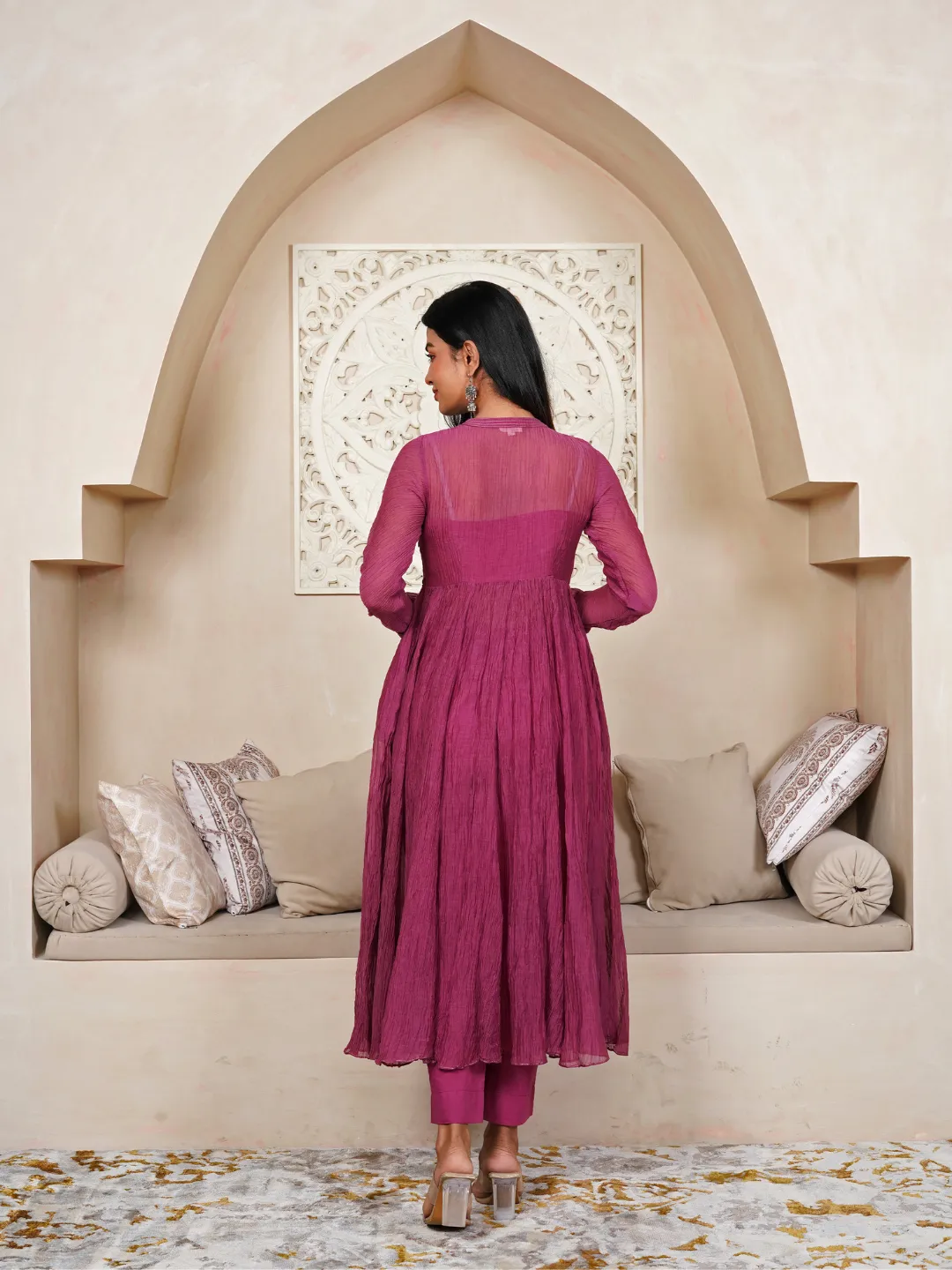 Raspberry Burgundy Cotton Silk Chanderi Anarkali Set