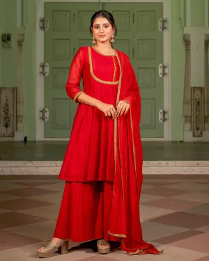 Red Kalidaar Chanderi Suit Set