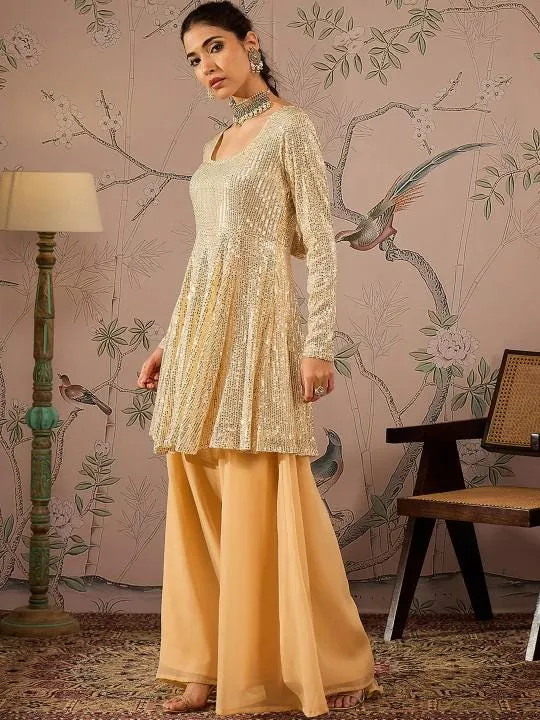 Sequin Embroidered Kurta With Palazzo Set