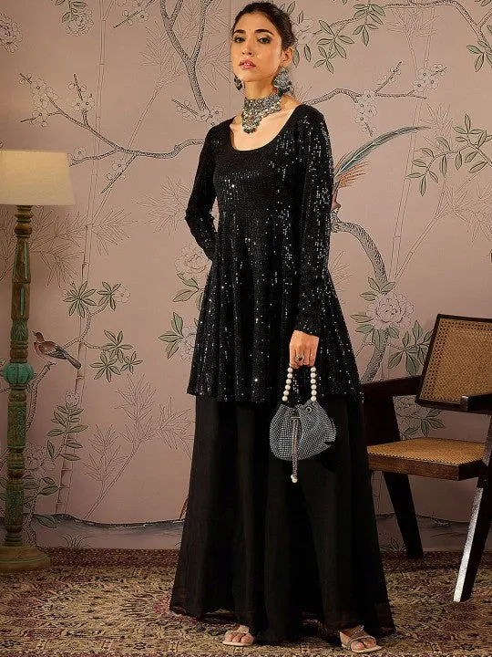 Sequin Embroidered Kurta With Palazzo Set
