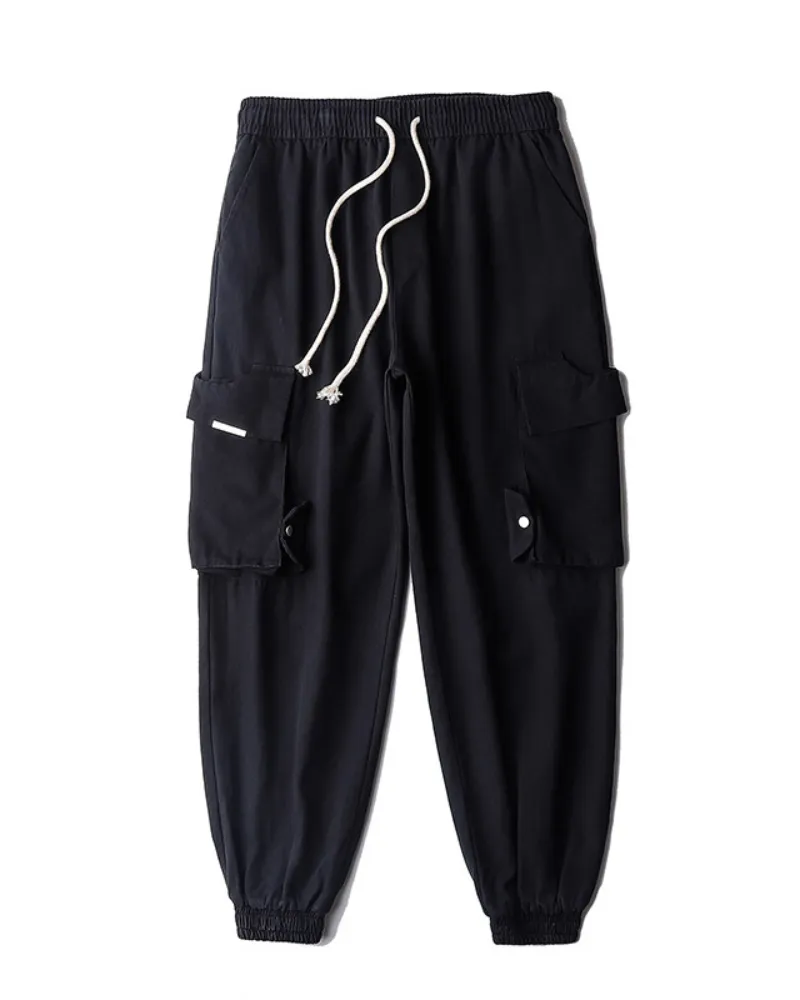 Streetwear Black Loose Large-Pocket Cargo Pants