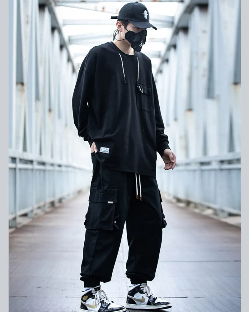 Streetwear Black Loose Large-Pocket Cargo Pants