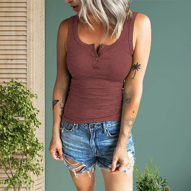 Threaded Button Slim Tank Top