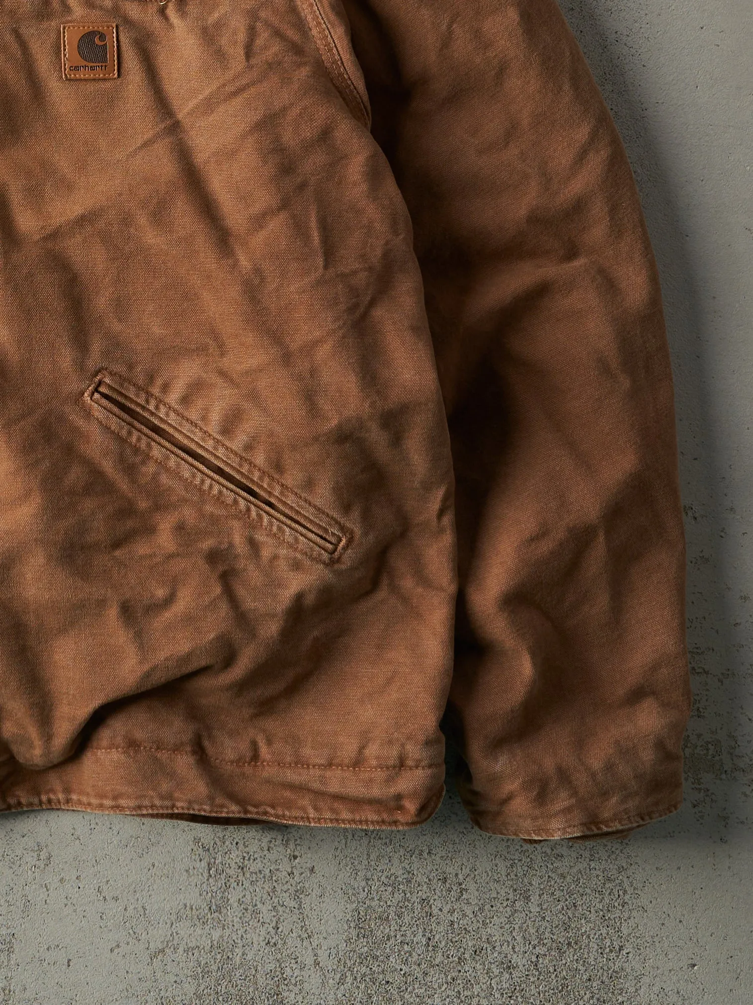 Vintage Y2K Camel Brown Carhartt Sherpa Lined Hooded Work Jacket (XL)
