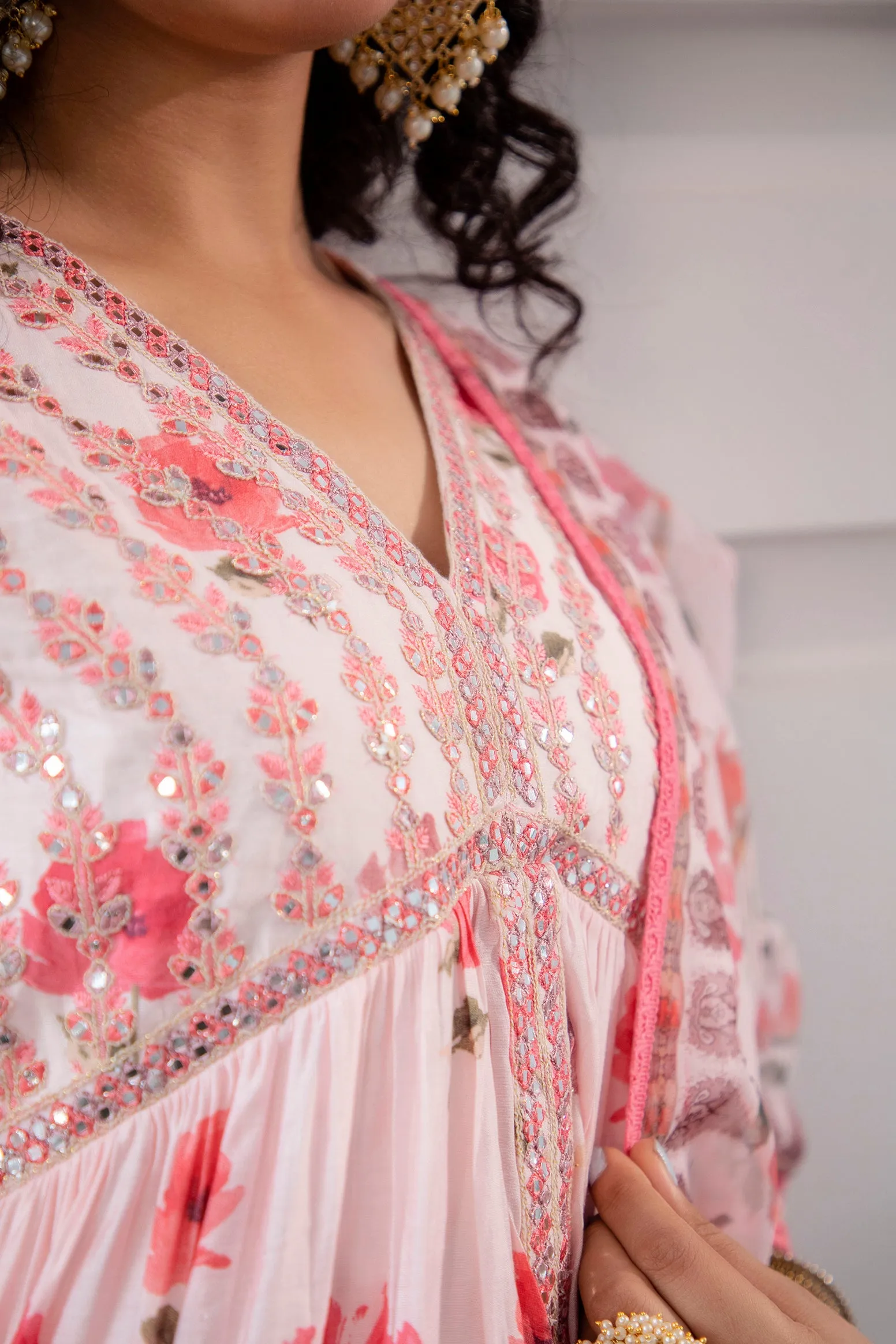 Women's Muslin Pink Alia Cut A-line Ethnic Set