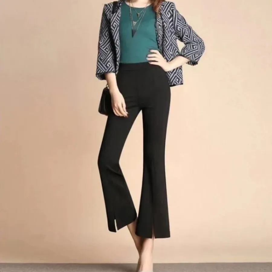 Women's Trendy High-Cut Ribbed Flared Pants with Bell Bottom | Ideal for All Seasons