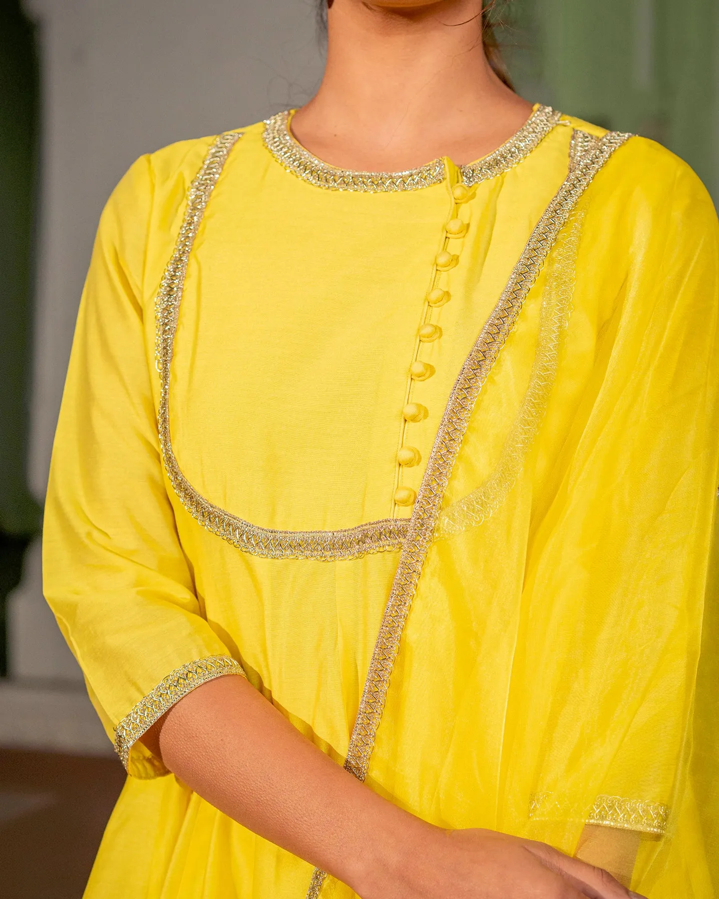 Yellow Kalidaar Chanderi Suit Set
