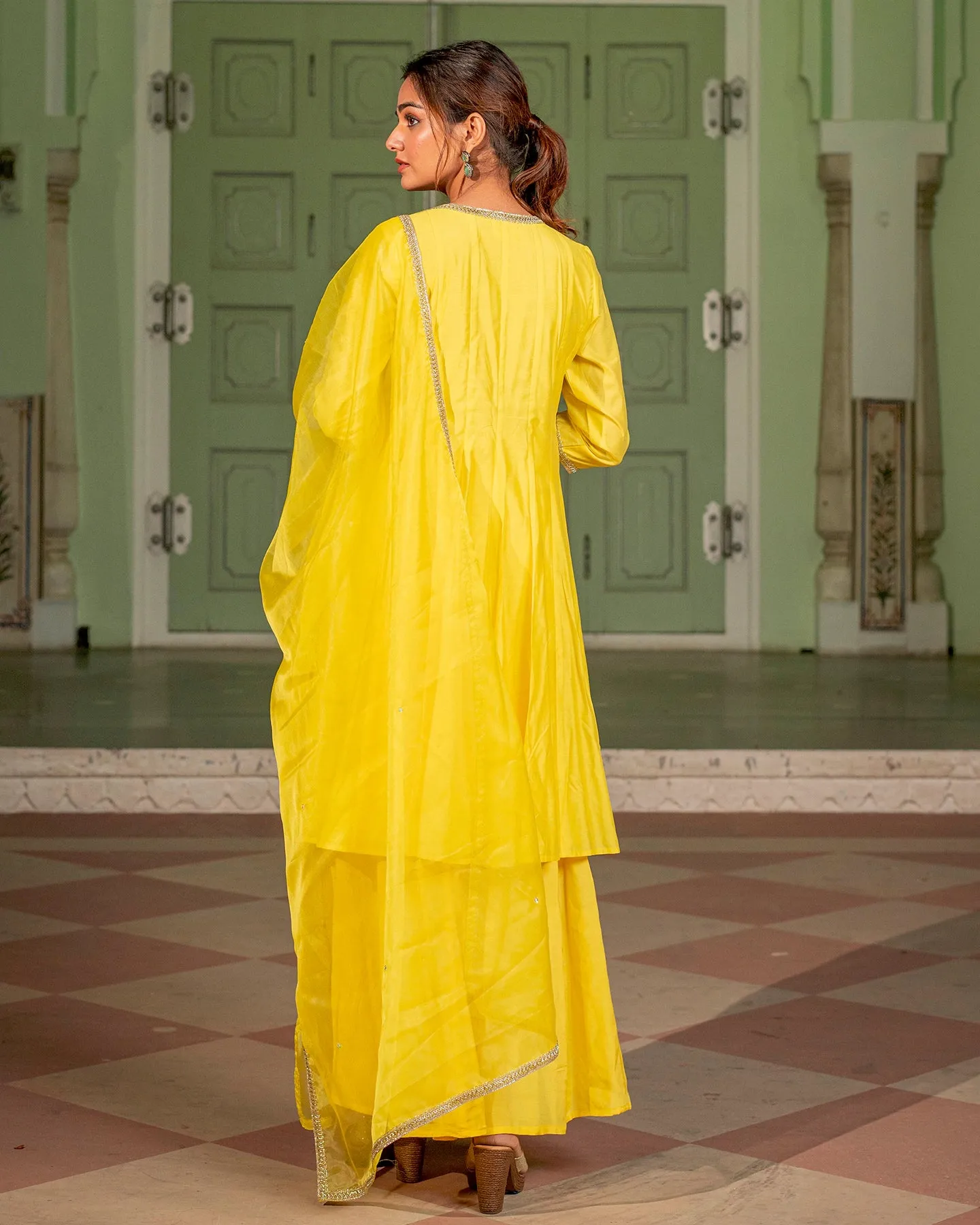 Yellow Kalidaar Chanderi Suit Set
